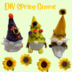 Cute spring gnomes with sunflowers