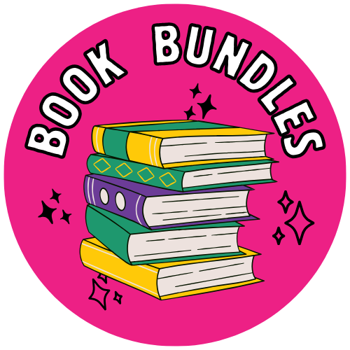 The words "Book Bundles" in a curve over a stack of colorful books.