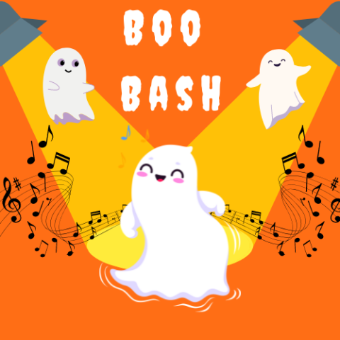 Dancing happy ghosts with text "Boo Bash"