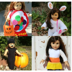 American girl dolls in Halloween costumes