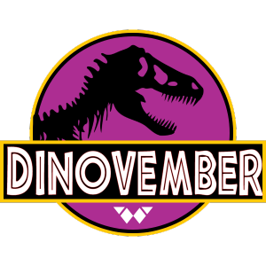 Dinovember logo with T-Rex skeleton silhouette