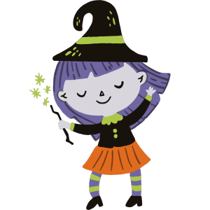 Young girl in witch costume with magic wand