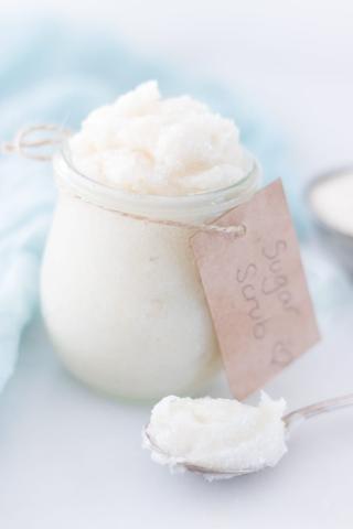 White sugar scrub in a mason jar