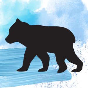 silhouette of bear on blue painted background