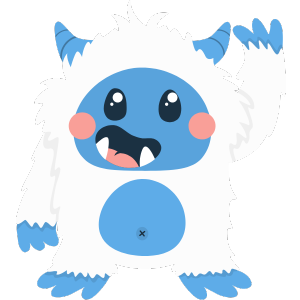 Blue and white friendly yeti waving 