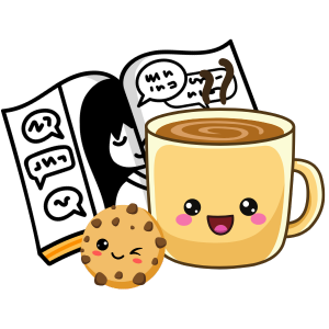 Comic book with cute cookie and mug of cocoa