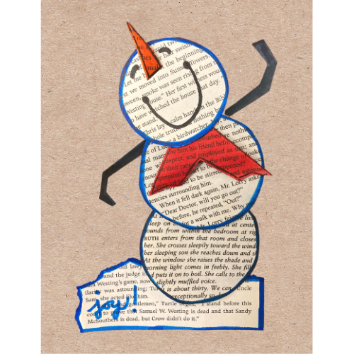 snowman made out of book pages
